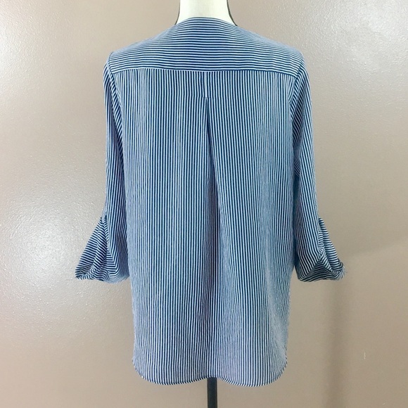 Zara Basic Striped V-Neck Embellished Blouse - Picture 3 of 8